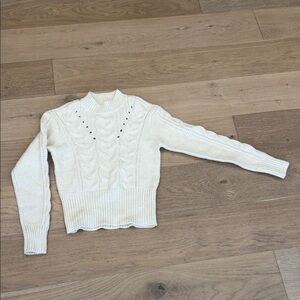 White House Black Market Cream Cable Mockneck Sweater